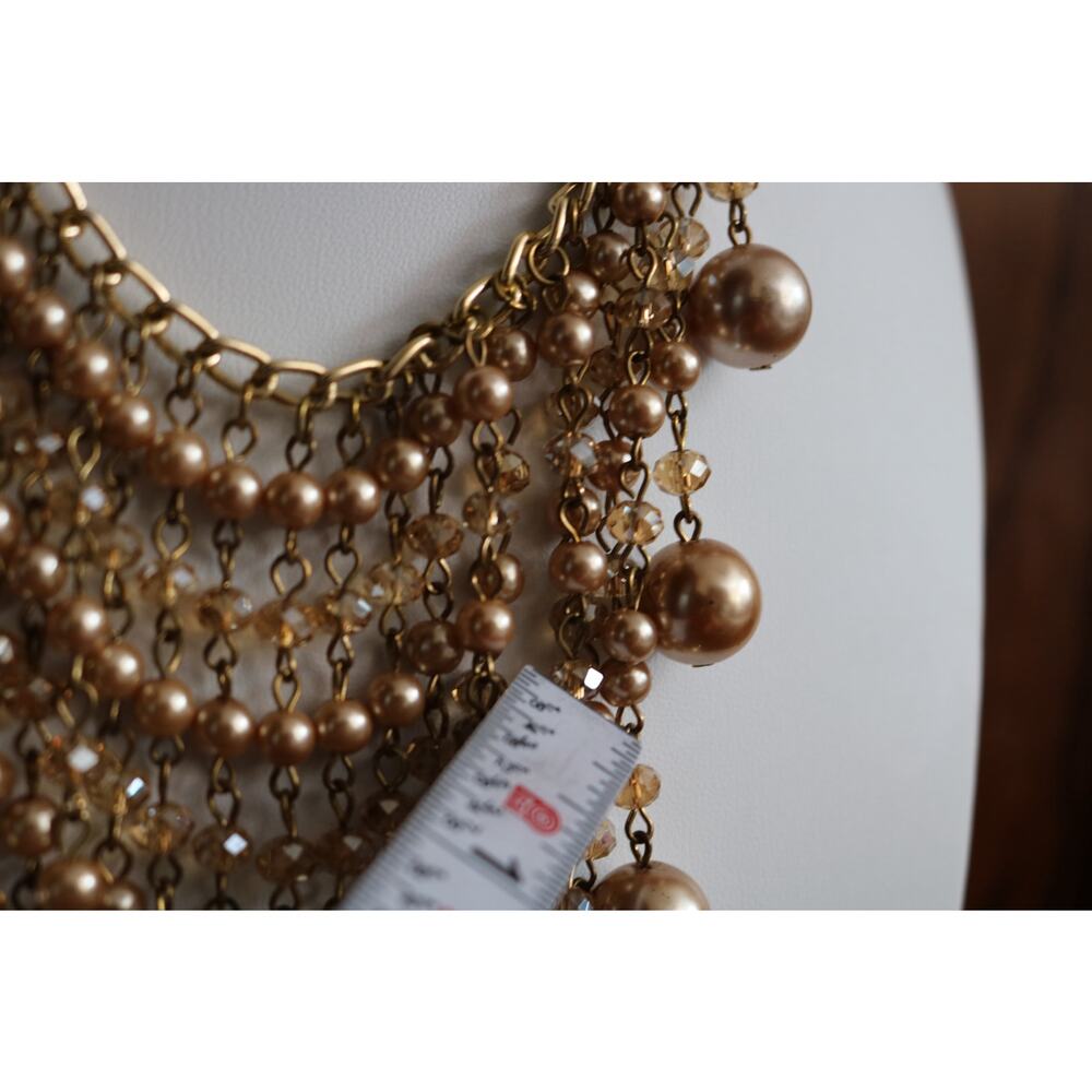 Faux PEARL Necklace Multi Strand 2010s Waterfall Pink Clear 16in - Picture 5 of 11